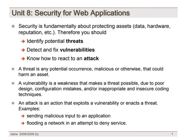 [DSBW Spring 2009] Unit 08: WebApp Security