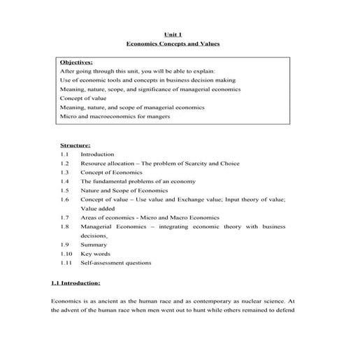 Economics concept and values