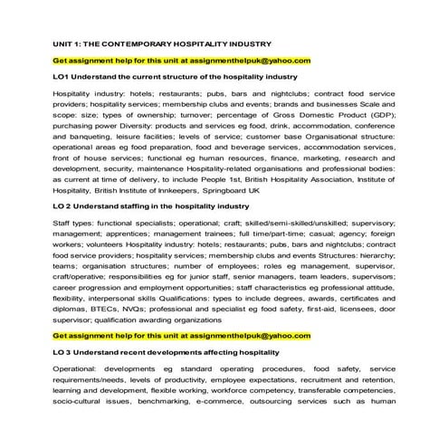 UNIT 1: THE CONTEMPORARY HOSPITALITY INDUSTRY