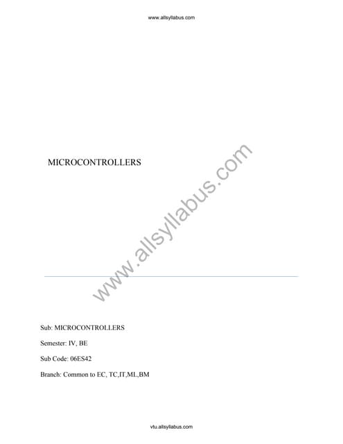VTU University Micro Controllers-06ES42 lecturer Notes