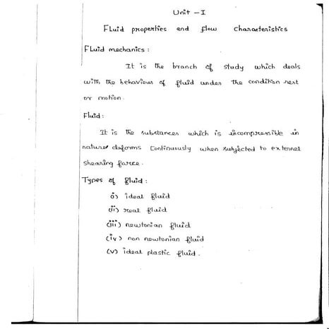 CE6451 - FLUID MECHANICS AND MACHINERY UNIT - I NOTES  