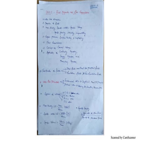 UNIT I FLUID PROPERTIES AND FLOW CHARACTERISTICS