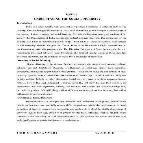 Unit 1 - C2 Understanding the social diversity-dr.c.thanavathi