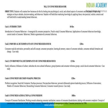 Introduction of Consumer behaviour - Bangalore University