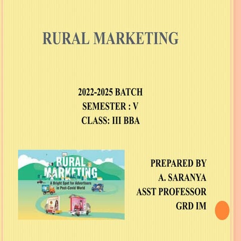 UNIT 1 RURAL MARKETING FOR BBA STUDENTS III YR | PPTX
