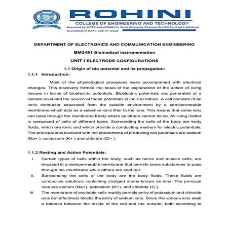 UnBIOMEDICAL INSTRUMENTATION UNIT 1 NOTES