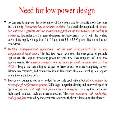 Power dissipation of VLSI Circuits and Systems