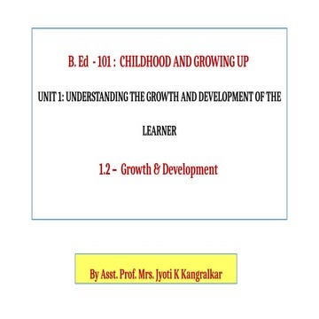 Unit 1.2 Growth and Development of the learner