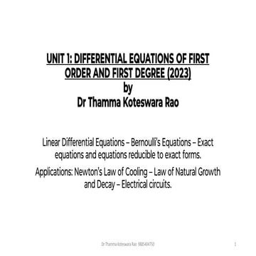 First Order Ordinary Differential Equations | PDF