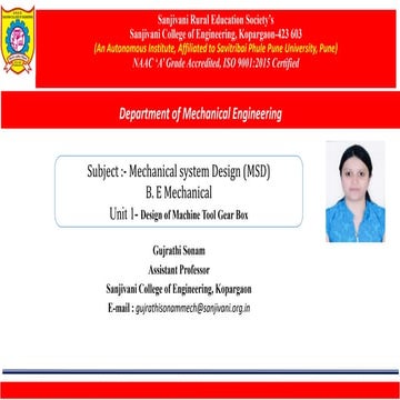 Unit  1   machine tool gear box