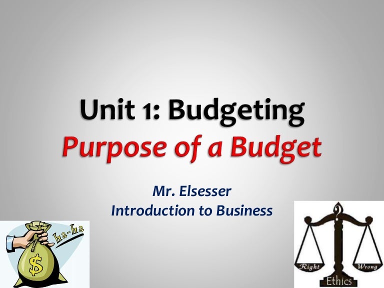 Unit 1 Part B Purpose of Budgets