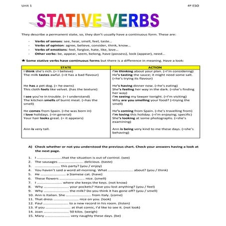 Unit 1  stative verbs