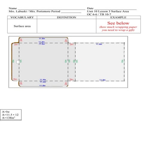 Unit 10 lesson 3 surface area