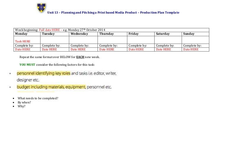 unit 13 lo 5 production plan template production plan format