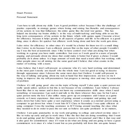 Unit 13 personal statement