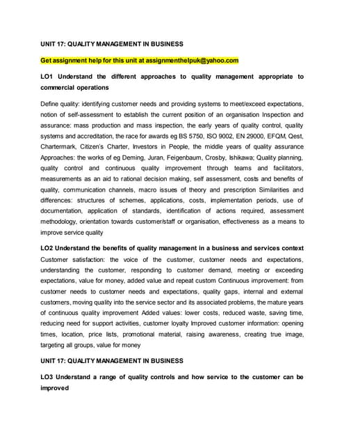 Quality management essay