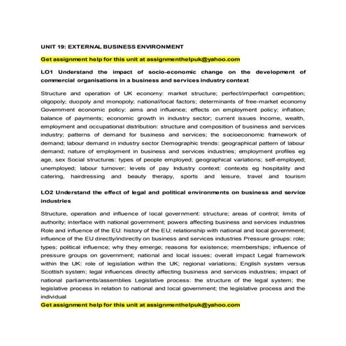 UNIT 19: EXTERNAL BUSINESS ENVIRONMENT