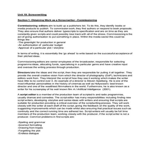 Unit 19 Screenwriting 