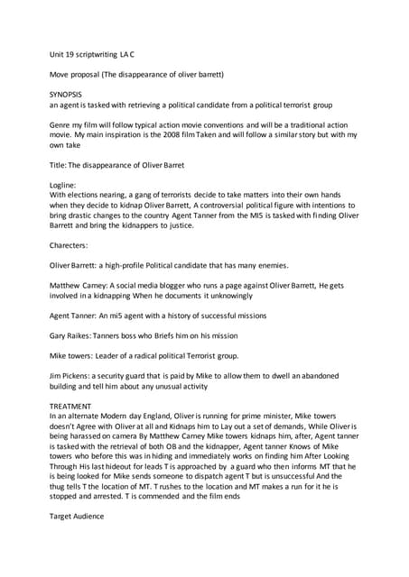 Unit 19 scriptwriting la c Proposal