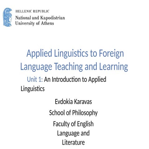 Applied Linguistics to Foreign Language Teaching and Learning
