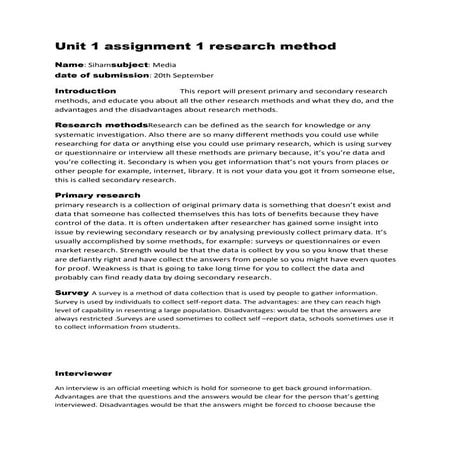 Unit 1 assignment 1 research method