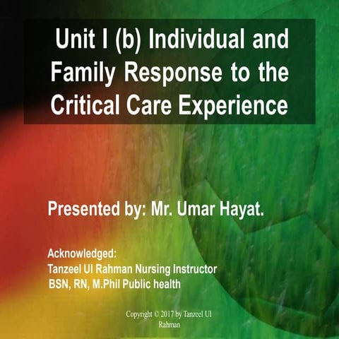 Unit 1 (b) Individual and family response to the critical care experience (1)...