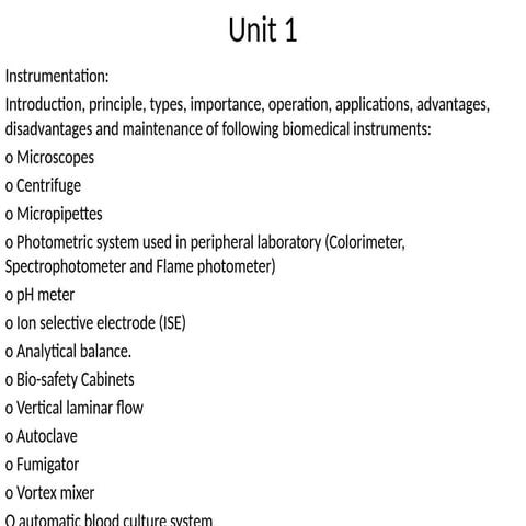 Unit 1 Instrumentation 1st part for medical laboratory