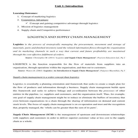 Unit 1 introduction   lscm (10 pages) logistics management 