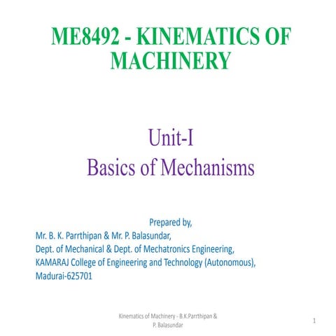 Unit 1 - Basics of Mechanisms