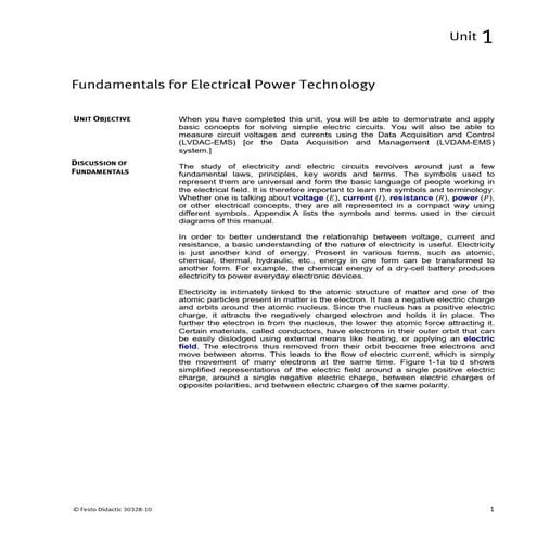 Power Circuits and Transforers-Unit 1 Labvolt Student Manual