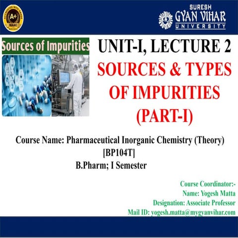 Unit 1, Lecture 2.pptx Heavy metals (e.g., Pb, Cd, Hg) — may come from contam...