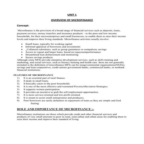 microfinance MBM notes