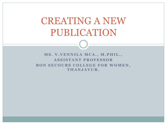 CREATING A NEW PUBLICATION IN PAGEMAKER