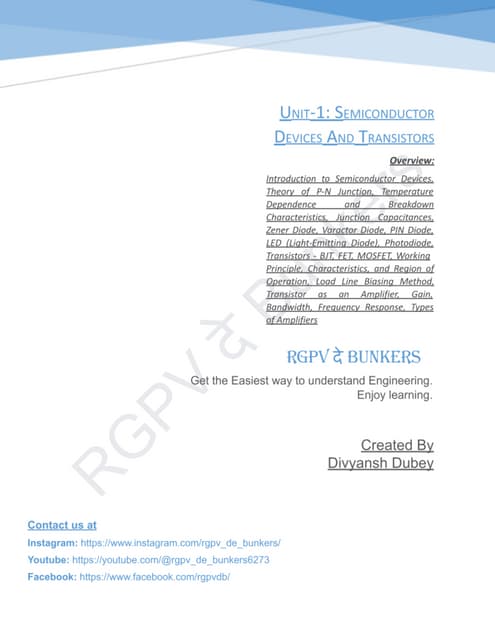 EDC Unit — 1 Semiconductor Devices & Transistors | RGPV De Bunkers