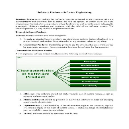 Software product process and characteristics of SE