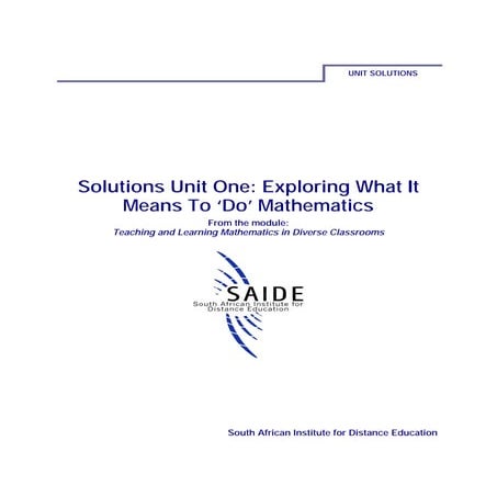 Ace Maths: Solutions Unit One - Exploring What It Means to 'Do' Mathematics (...
