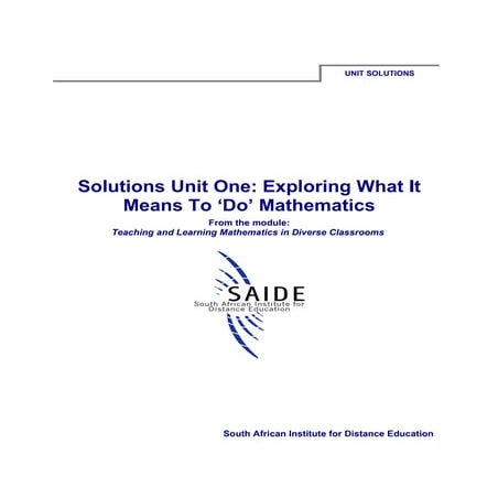 Ace Maths: Solutions Unit One - Exploring What It Means to 'Do' Mathematics (...