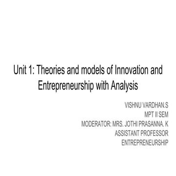 Unit 1: Theories and models of Innovation and Entrepreneurship with Analysis....