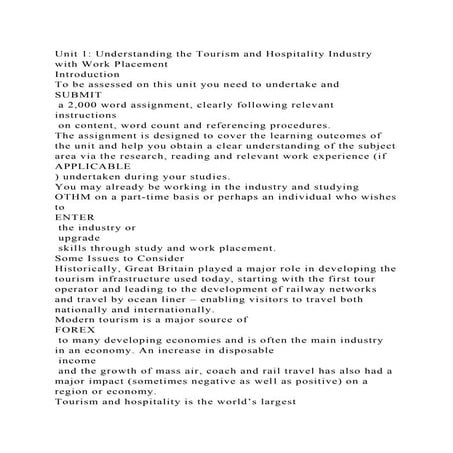 Unit 1 Understanding the Tourism and Hospitality Industry with Work.docx