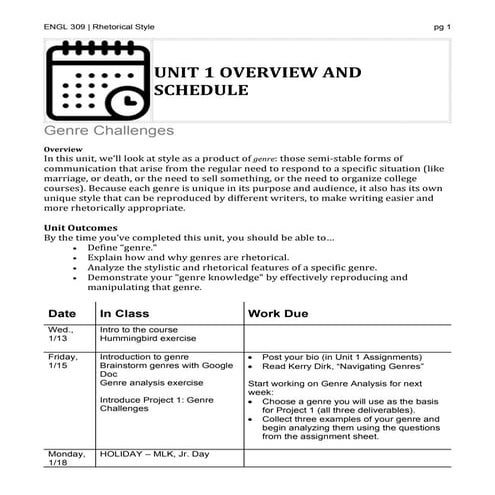 Eng 309 Unit 1 Virtual Schedule