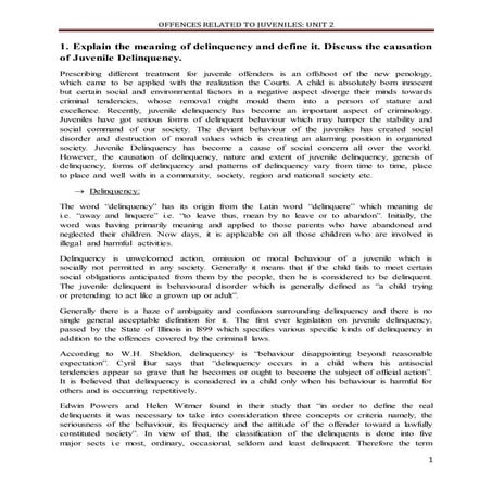 Meaning and causes of juvenile delinquency