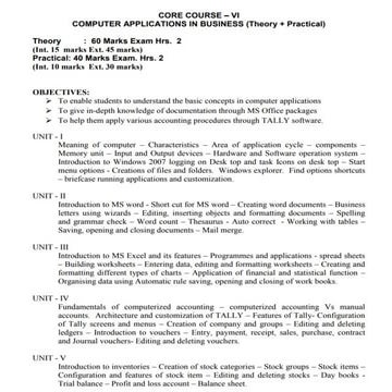 Computer Application in Business Word & Excel