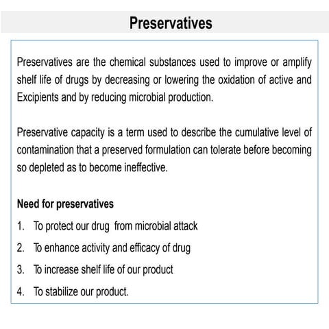 Lectres note. Preservatives/Medicinal chemistry