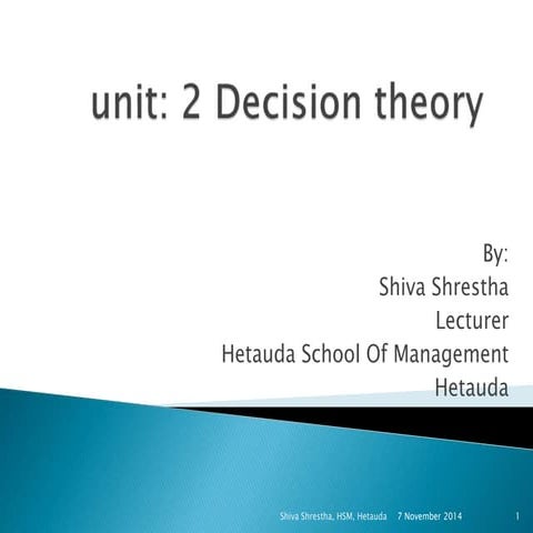 CTDM: 7Th semester  : Unit 2   decision theory