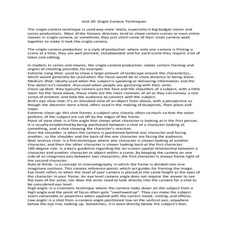 Unit 20- single camera productions