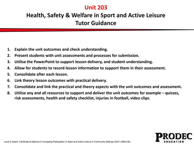 Unit 203 health, safety, welfare in sport and active leisure