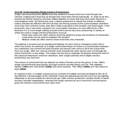 Single Camera Productions