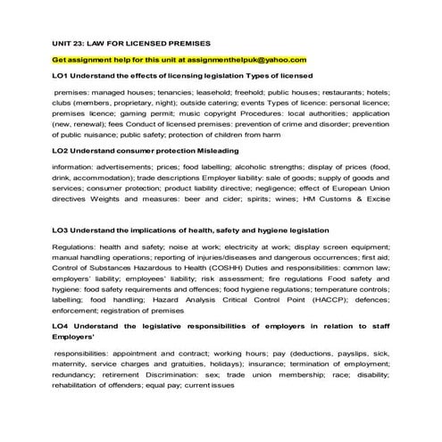 UNIT 23: LAW FOR LICENSED PREMISES