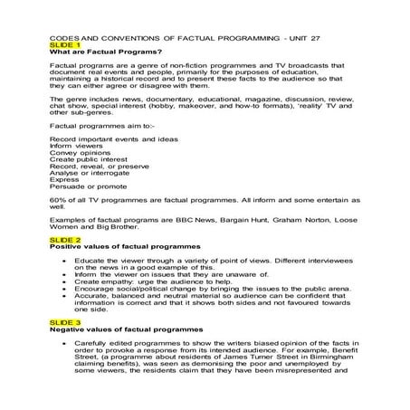 Unit 27 task 2   codes and conventions of factual programmes