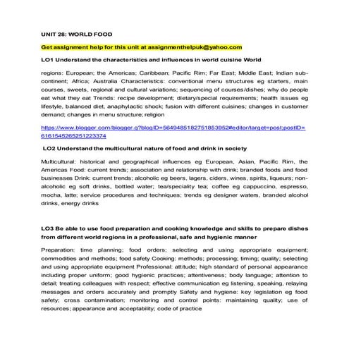 UNIT 28: WORLD FOOD